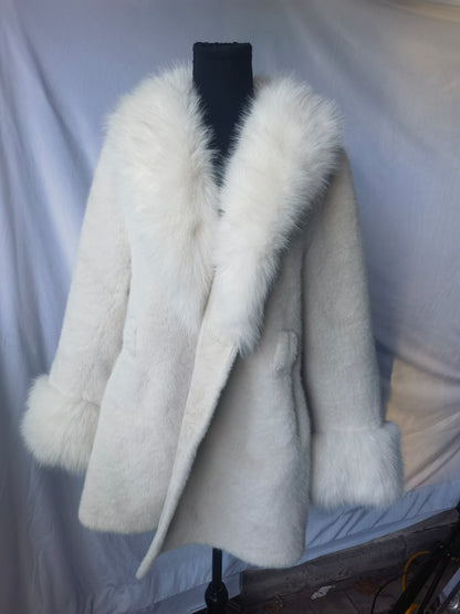 Anewsta New Fluffy Fox Fur Patchwork Midi Coat size 4