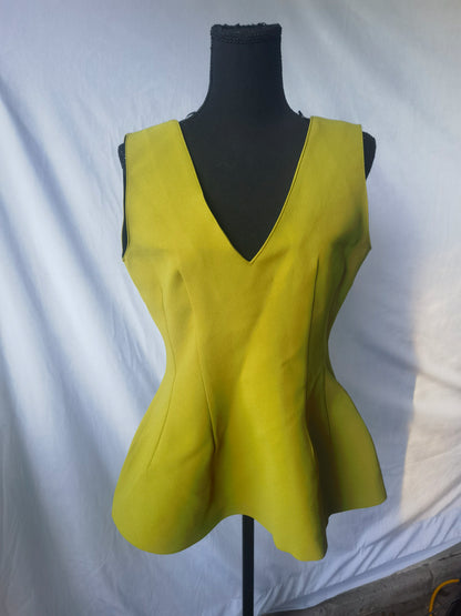 ZARA COLLECTION PEPLUM TOPWomen's Bright Yellow Deep V Neck Fishtail Sleeveless Top Size S