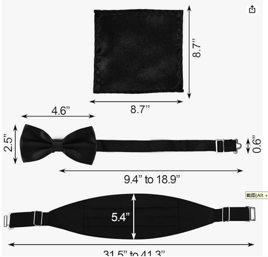 BlingKingdom Men's Satin Cummerbund Pretied Bow Tie Breast Pocket Handkerchief Set for Special Occassions