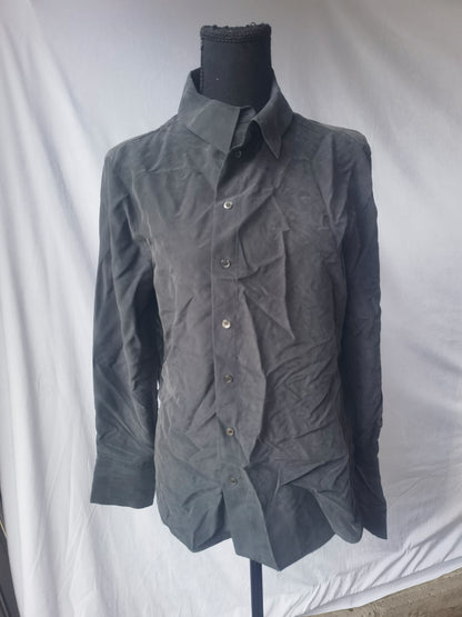 zara Men's dark grey drape long sleeve business CREASED-EFFECT SHIRT Size L