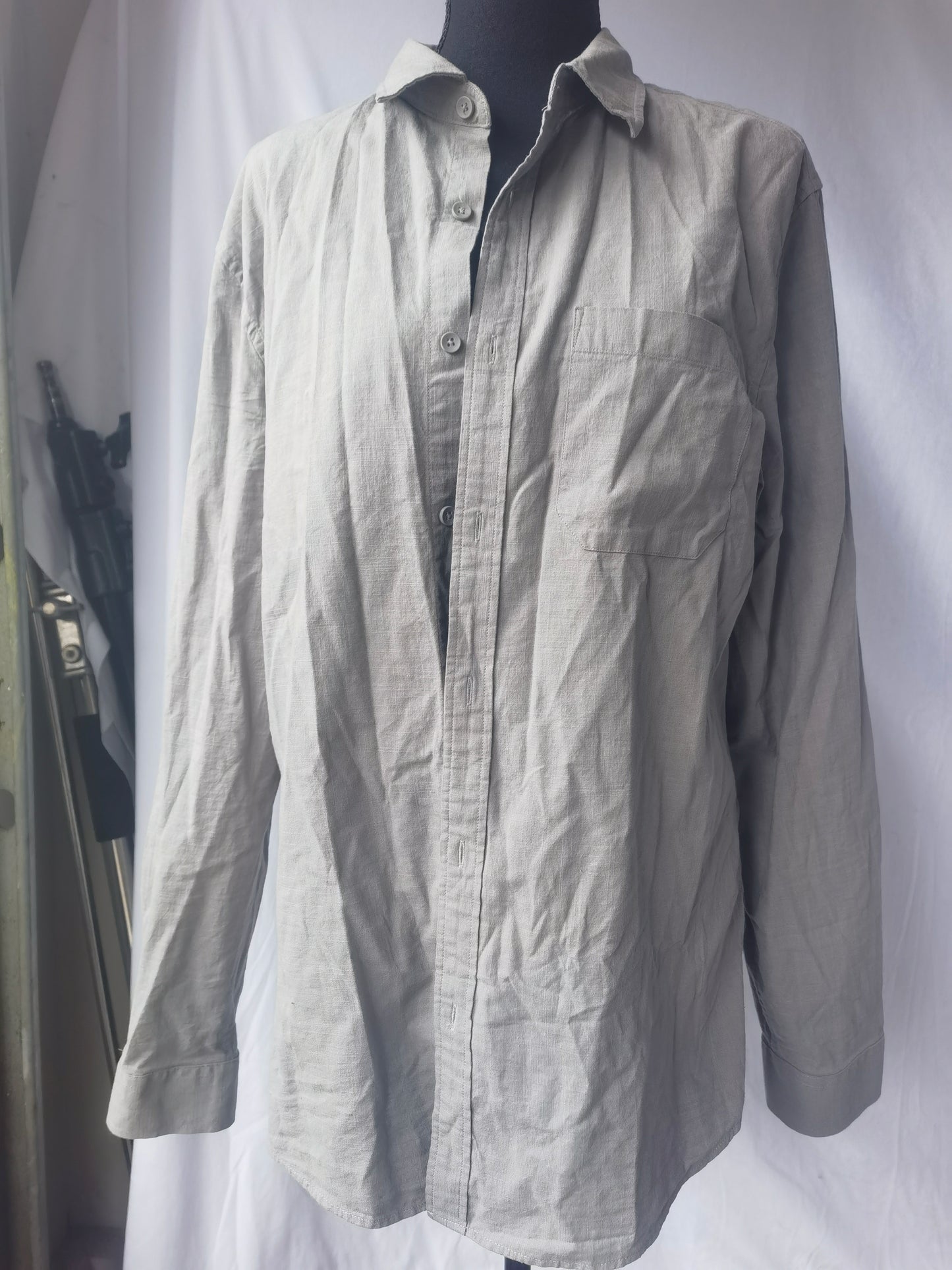 JEKAOYI Mens Casual Long Sleeve Cotton Linen Shirts Buttons Down Solid Plain Roll-Up Sleeve Summer Beach Shirts, Size M