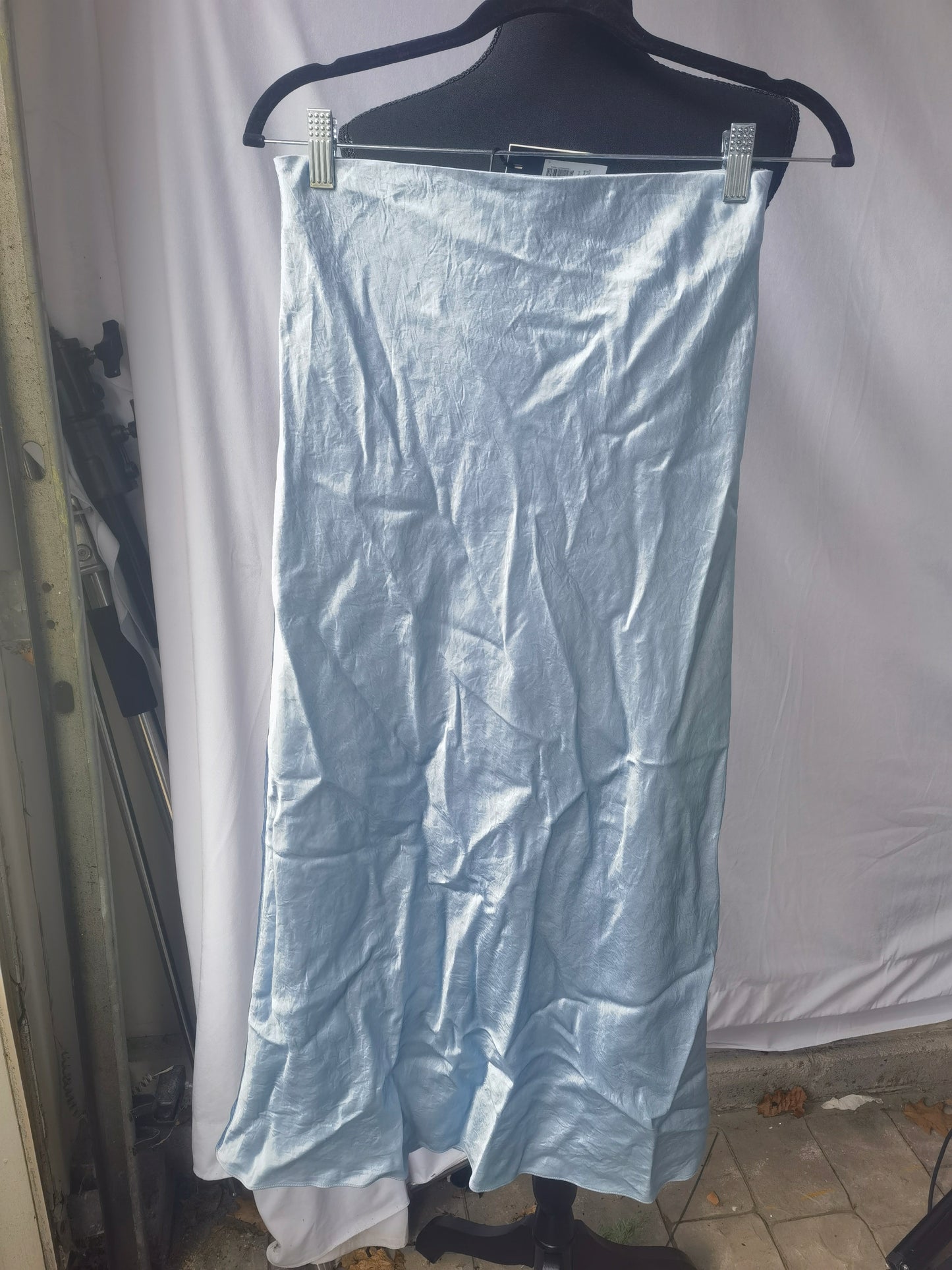 Women Satin Pleated Skirt Solid Color Elastic Waist A Line Flowy Midi Length Skirt size 6