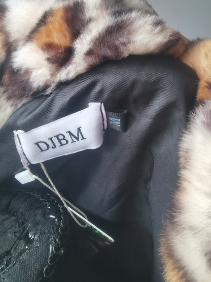 DJBM Women's Sexy Elegant Vintage Leopard Print Lapel Faux Fur Long Maxi Coat Jacket  size M