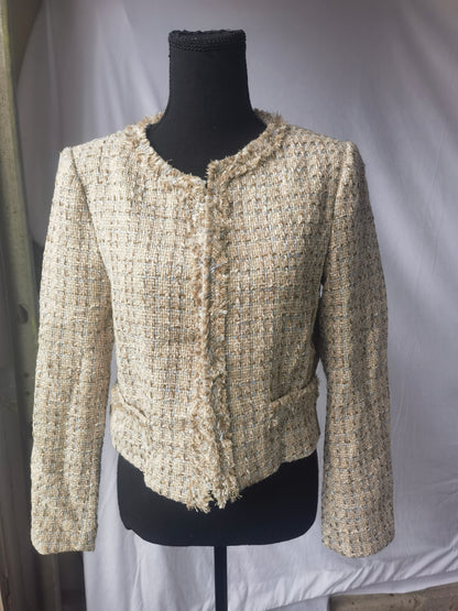 GOELIA Tweed Cropped Blazer Jacket for Women Open Front Long Sleeve Slim Fit Business Casual Blazer Size M