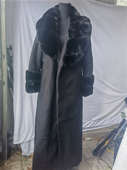 Ladies Black Women's Real Toscana Sheepskin Leather Suede Jacket Trench Coat  Size 4