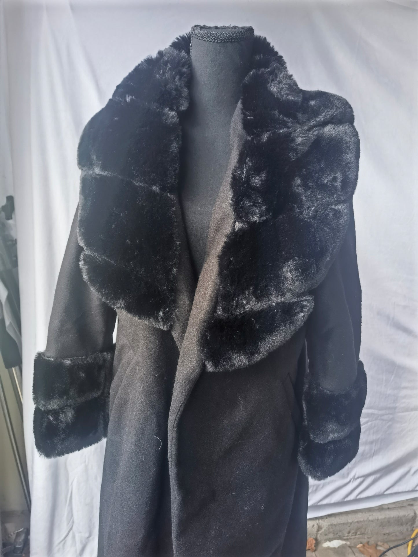 Ladies Black Women's Real Toscana Sheepskin Leather Suede Jacket Trench Coat  Size 4