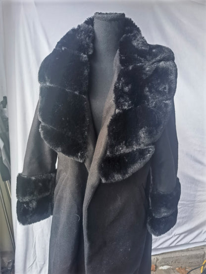 Ladies Black Women's Real Toscana Sheepskin Leather Suede Jacket Trench Coat  Size 4