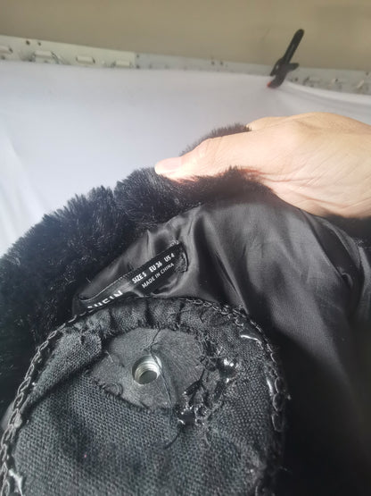 Ladies Black Women's Real Toscana Sheepskin Leather Suede Jacket Trench Coat  Size 4