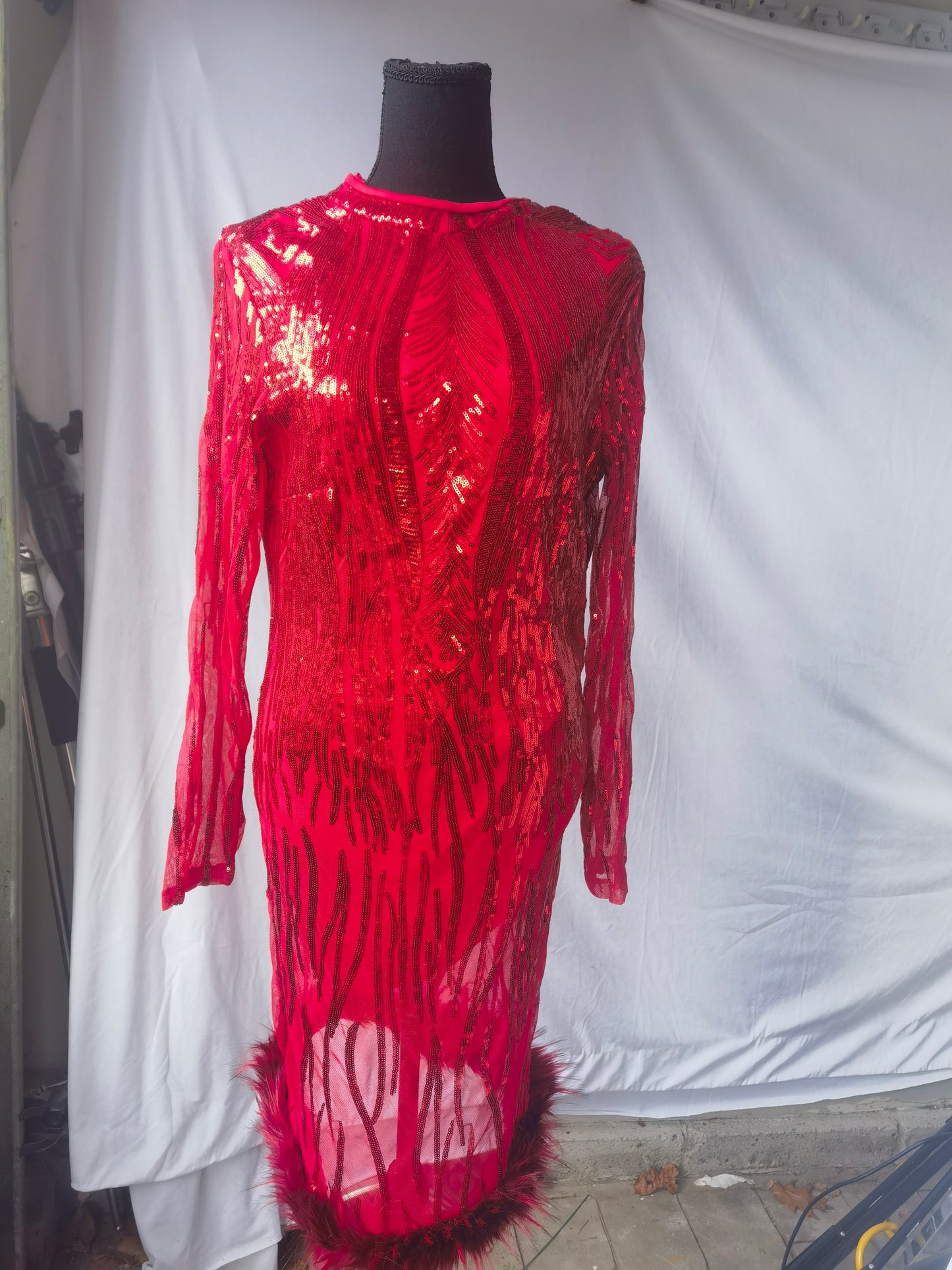 Women Bodycon Maxi Dress Sexy See-Through Mesh Sheer Party Dress Solid Long Sleeve Cross Tie-up Dress for Prom  Size L