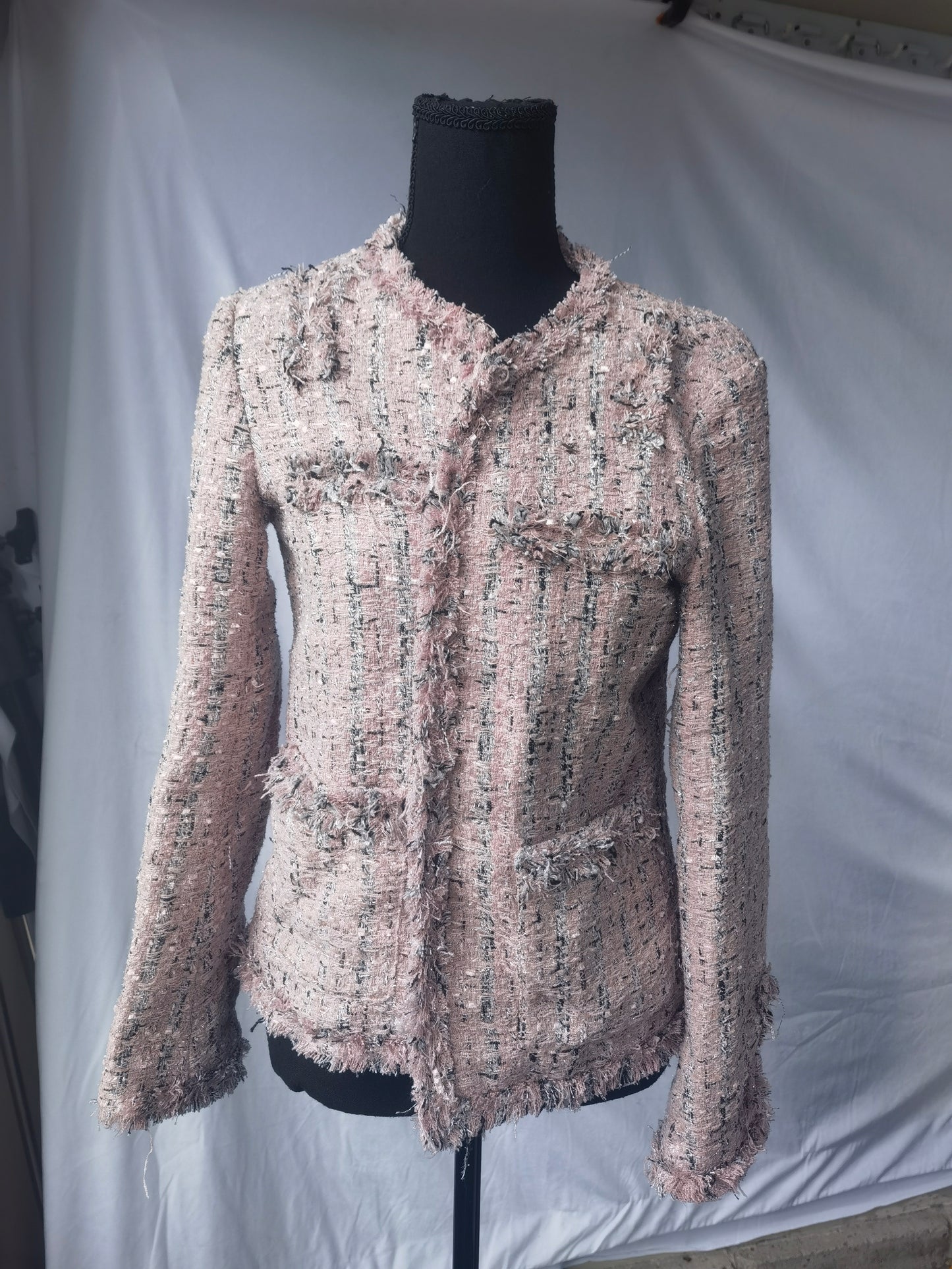 Women's Light Pink Classic Chanel Tweed Jacket Size No
