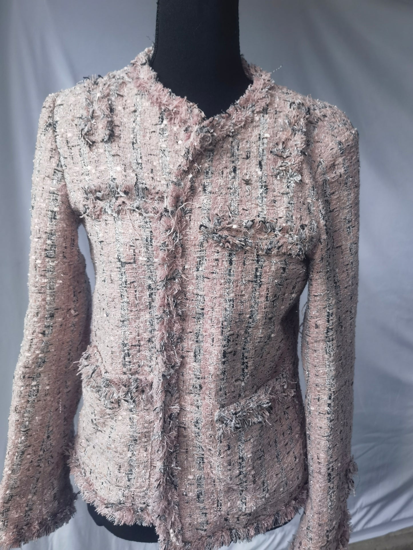 Women's Light Pink Classic Chanel Tweed Jacket Size No