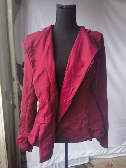 Blazers for Women Casual Elegant Puff 3/4 Sleeve Notched Lapel Cropped Blazer Button Front Ruffle Peplum Jacket size L