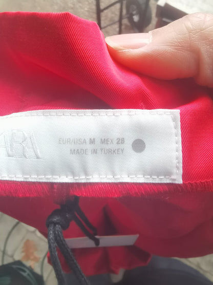 ZARA Red scoop neckline Ruffle Sleeve Slit front Cocktail Dress size M