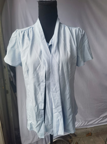 Women's light blue V-neck ribbon short-sleeved shirt size S