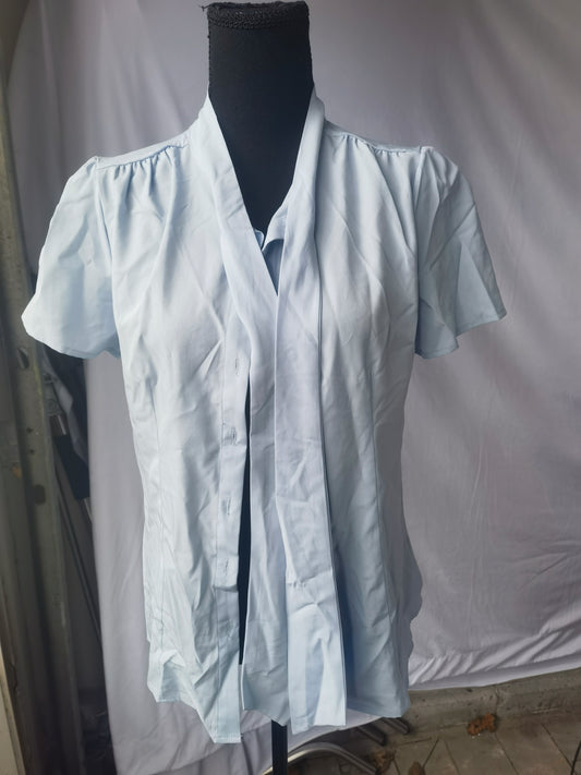 Women's light blue V-neck ribbon short-sleeved shirt size S