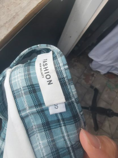 Women's Light Blue White High Waist Plaid Pleated Skirt   School Girls Cosplay Lolita Plaid High Waist A-Line Pleated Skirt Size S