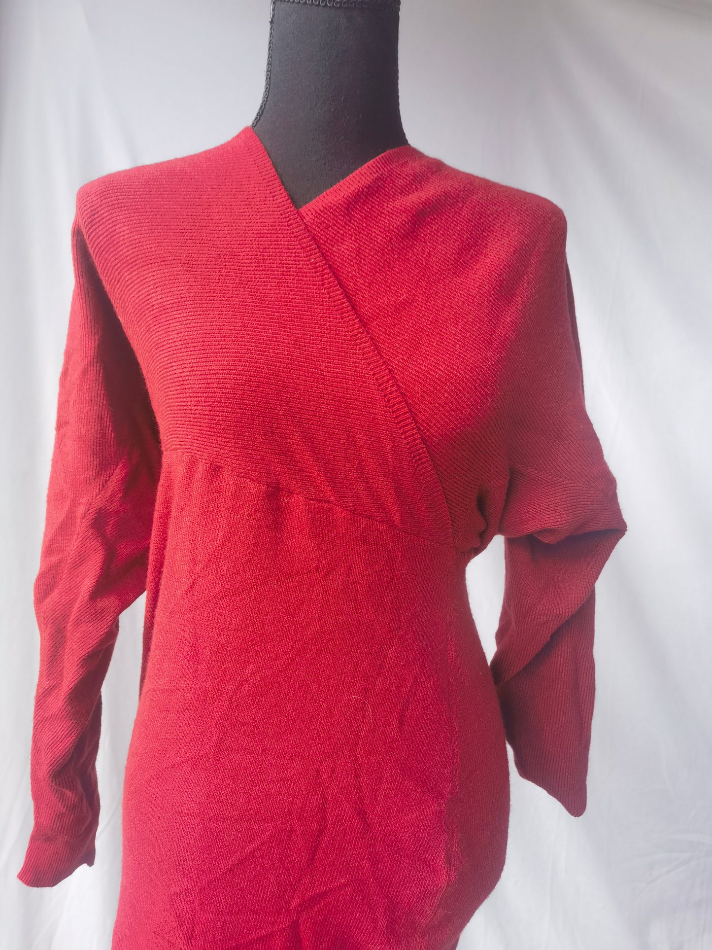 Women's Red Cross V Neck Irregular Hem Knit Dress Size M