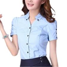 Women's Shirt Short Sleeve White Tops Office Lady Blouse for Women Button Slim Top Women's Clothing Size No