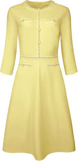 Hobemty Women's A-Line Dress Office 3/4 Sleeve Tweed Trim Elegant Dresses Size M