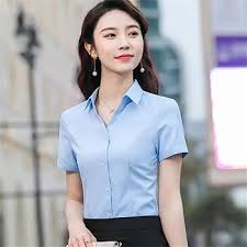 Women's Shirt Short Sleeve White Tops Office Lady Blouse for Women Button Slim Top Women's Clothing Size No
