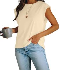 Women's Cap Sleeve Tank Top Crew Neck T Shirts Loose Fit Basic Summer Casual Tee Tops  Size XS