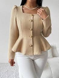 Chiquease Women's Solid Color Button Decorative Square Collar Long Sleeve Overcoat  Size S