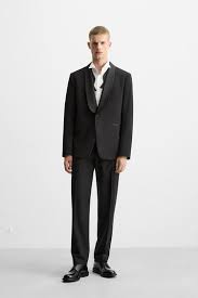 zara WOOL BLEND TUXEDO SUIT BLAZER size 38