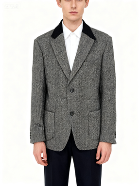 Men’s Gray and Black Herringbone Business Blazer size xl