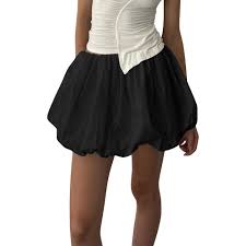 Womens Bubble Mini Skirt Y2K Vintage Elastic Waist Pleated Puff Skirts Loose Fit Cute A Line Flare Fairy Streetwear size 4