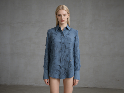 H&M Classic Blue Pinstripe Oversized Button-Down Shirt Size XS