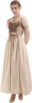 LSYYSKB Women Regency Dress, Victorian Dresses Vintage Ball Gown Lace-up Long White Regency Dress with Wedding Gloves Size L