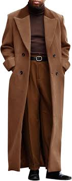 Runcati Mens Full Length Trench Coat Notched Lapel Long Jacket Double Breasted Classic Winter Overcoat Size XL