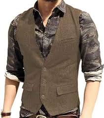 Men's V Neck 5 Buttons Herringbone Formal Casual Suit Vest Wool Tweed Waistcoat Business Coat Top Vest for Wedding Prom Size XL