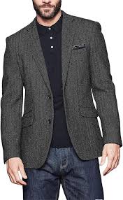 Wangyue Men's Slim Fit Herringbone Tweed Blazer Jacket Casual Sport Coat Bussiness Groomsmen Prom Autumn Jackets Size L