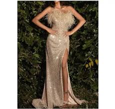 RanRui Women's Formal Dresses Tube top Feather Sequin Slim Dress Long Dress Evening Dress  Size XS