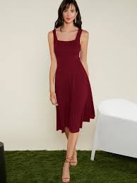 Shein Prive Solid Split Thigh Cami Bodycon Dress Maroon Red size M