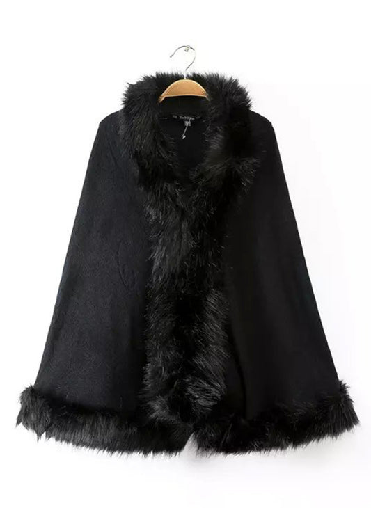 Faux Fur Collar Wool Cashmere Poncho Capes Winter Women Knitted Cardigan Loose Emboss Shawl Coat Search this page Size No
