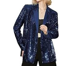 Meleg ölelés Blazers  Vintage Sparkly Sequins Blazer Open Front Glitter Jacket Casual Double Breasted Outfit Size M