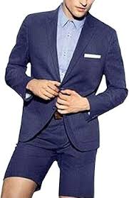 Summer Spring Electric Blue Cotton Men’s Suit Wedding Slim Fit Jacket and Pants Sold Separately Set  size L