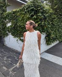 BINTING Long Fringed Chiffon Fabric Silk Three-Dimensional Feather Shape Suspender Skirt Suit Graceful Lightweight Soft Graceful Drape Superb Flow Clothing Dress ClothSize M