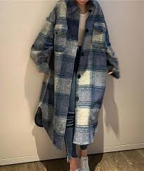 FYEARFOX Women's Oversized Plaid Shacket Wool Blend Button Down Long Sleeve Long Shirt Jacket Coat with Pockets  Size M