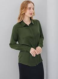 Womens Button Down Shirts Summer Cotton Long Sleeve Work Blouses V Neck Casual Tunics Solid Business Tops with Pocket  size M