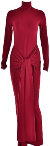 heyheyshine Women's Long Sleeve Turtleneck Maxi Dress Casual Long Dress Hollow Tie Waist Bodycon Dress Size L