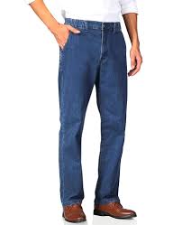 Mens Elastic Waist Jeans Relaxed Fit with Zipper and Button  Size No