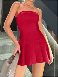 Women's Summer Pleated Tube Mini Dress Sexy Strapless A Line Short Dresses Size No
