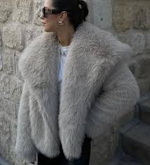Womens Faux Fur Coat Lapel Open Front Fluffy Shaggy Jacket Winter Warm Furry Overcoat Size M