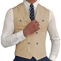 Mens Slim Fit Wasitcoat Fashion Double Breasted Peak Lapel Suit Vest for Wedding Prom (Color : Champagne  Size No