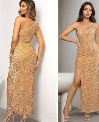 One Shoulder Maxi Long Dresses Women Sparkling Sequin Backless Sexy Evening Party Dress Size 2