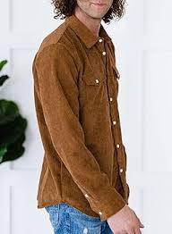 JMIERR Men's Corduroy Button-Down Shirts Casual Long Sleeve Fall Shacket Jacket with Flap Pocket for Men,CA 43(L),0 BrownSize M