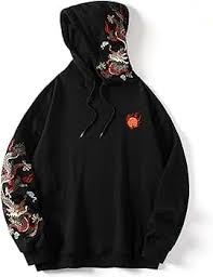 Streetwear Men's Dragon Embroidered Heavyweight Graphic Hoodies Japanese Techwear baggy Anime Hoodie  No size